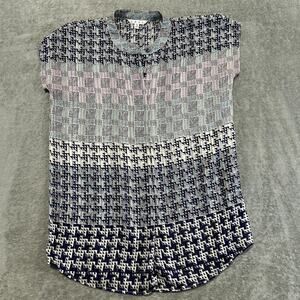 Cabi Astor Geometric Print Blue Blouse Cap Sleeve 735 Women's‎ Small Lighweight